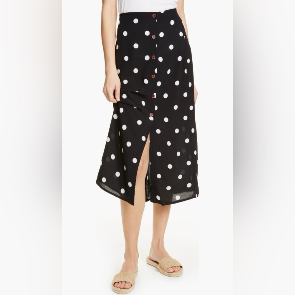 NWOT Messini Black and White Polka Dot Button Up Midi Skirt Women’s Size Medium